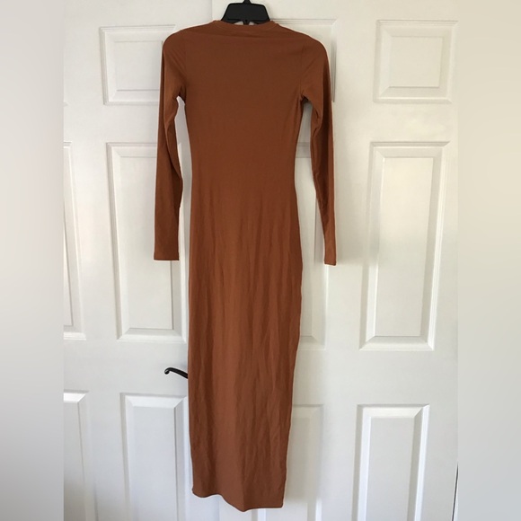 SKIMS Fits Everybody Crew Neck Long Sleeve Dress | Bronze - Picture 12 of 13
